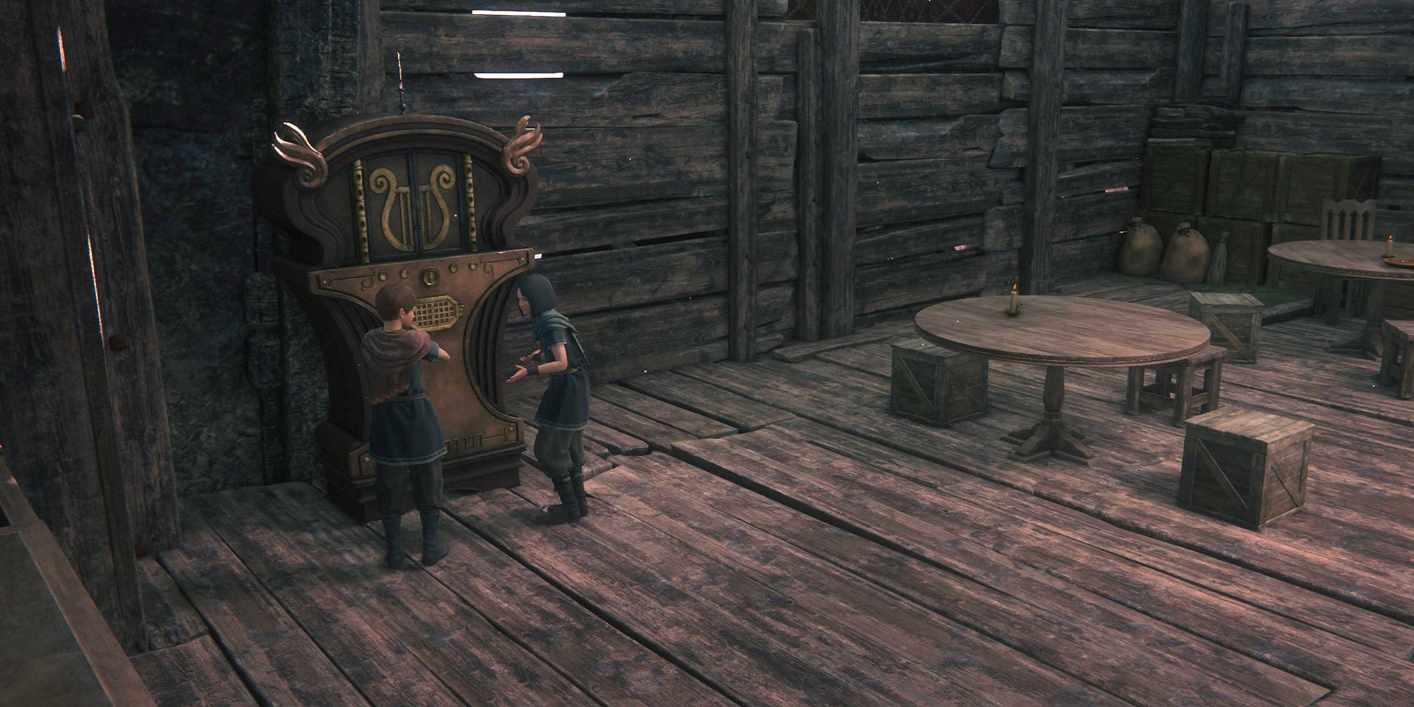 Crianças de Final Fantasy XVI conversando em frente ao Hideaway Orchestrion