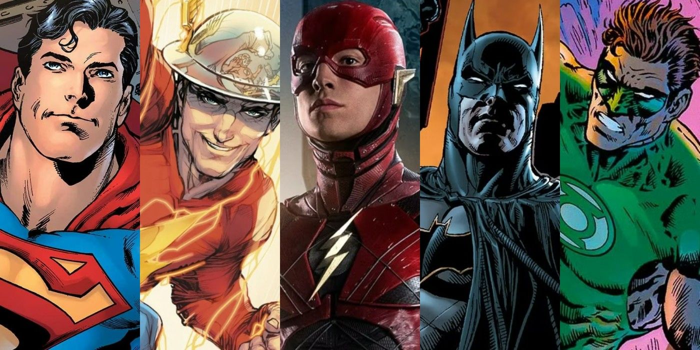 Superman, Jay Garrick Flash, The Flash (Ezra Miller), Batman, and Green Lantern