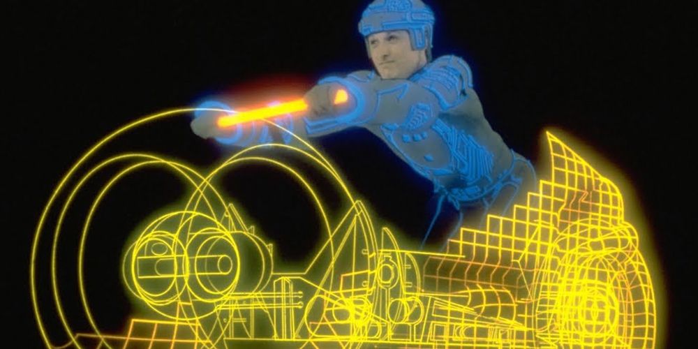 Flynn rides his Light Cycle in TRON