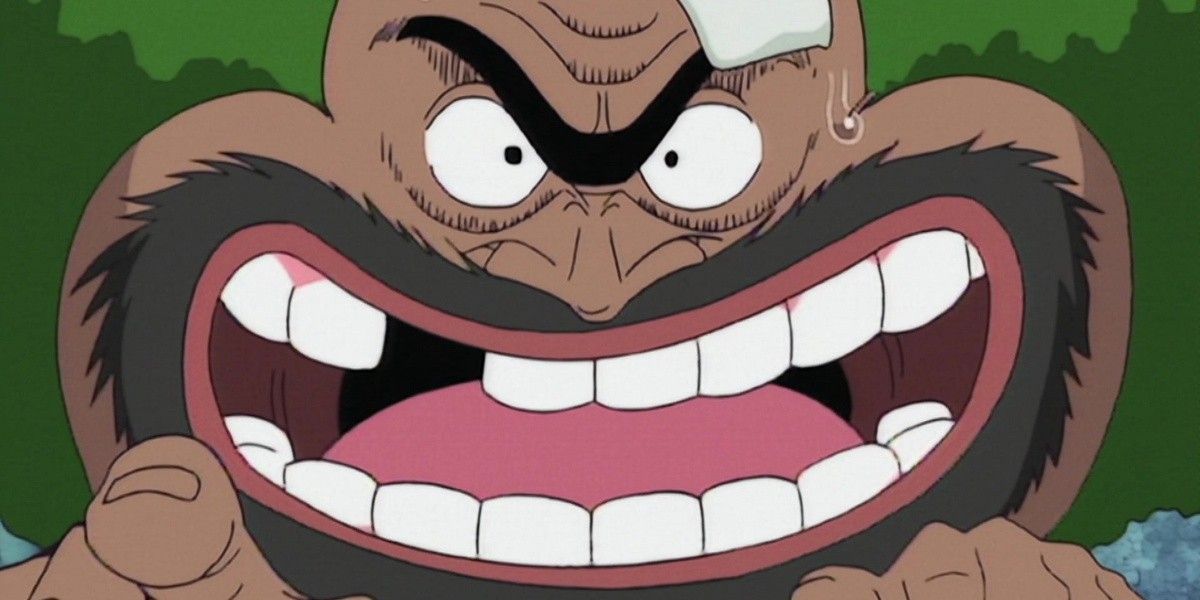 A close-up of Gaimon talking and grinning in the One Piece anime