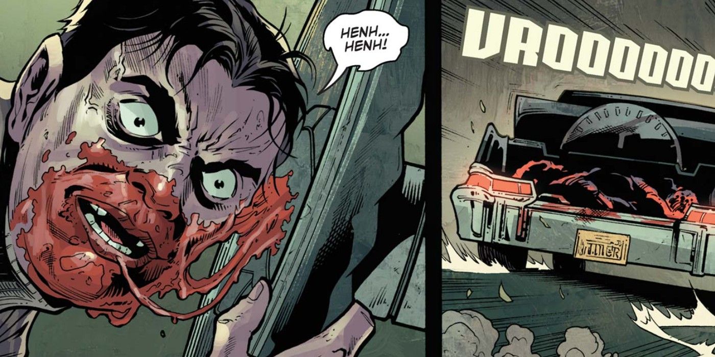 Um acidente de carro sangrento em Motoqueiro Fantasma da Marvel Comics