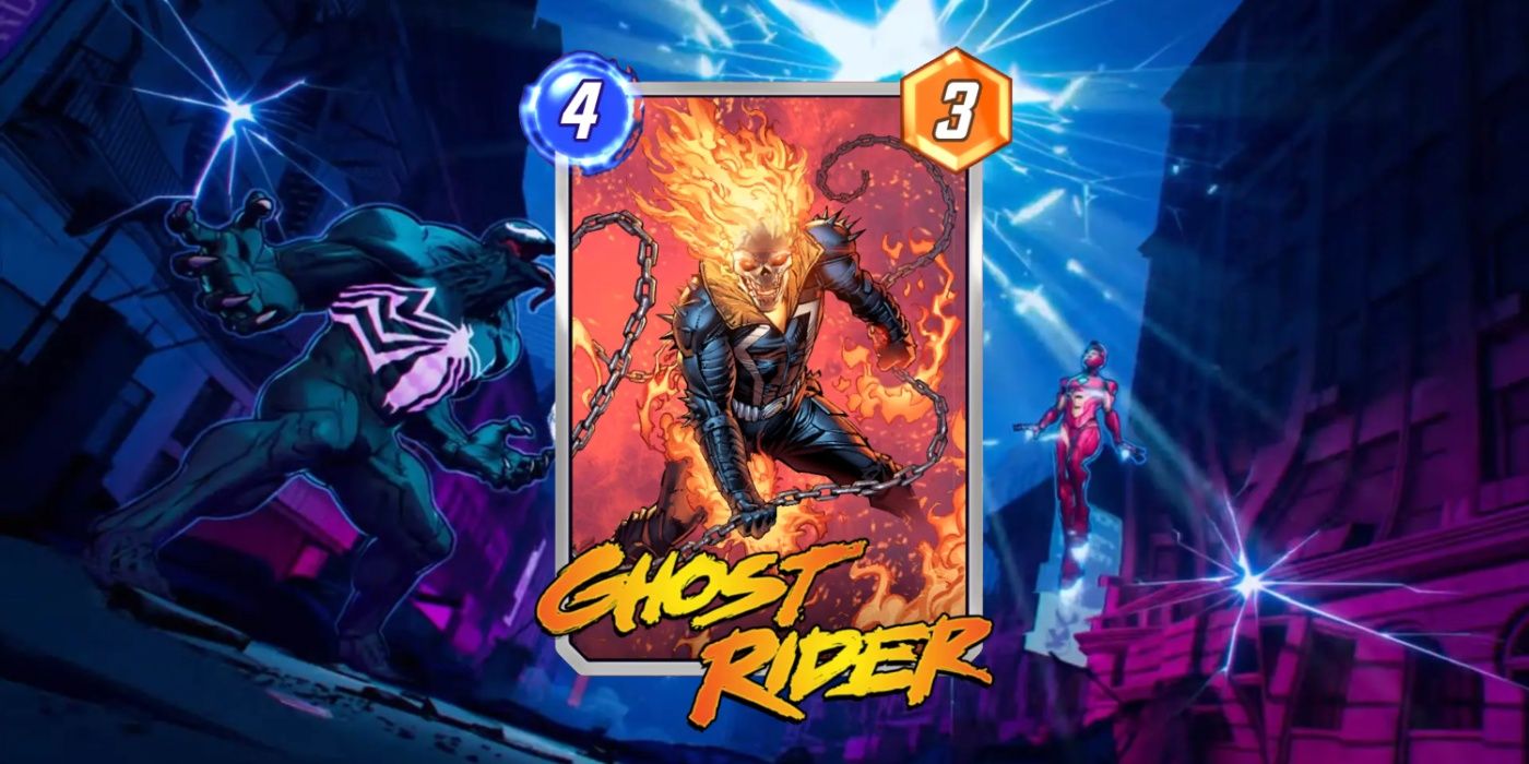 Cartão Marvel Snap do Motoqueiro Fantasma com fundo de arte promocional