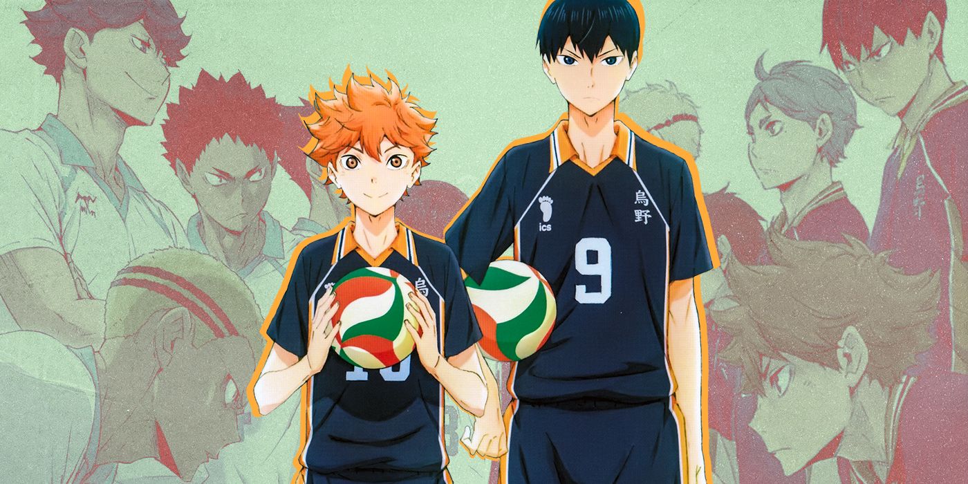 Haikkyu Hinata e Kageyama segurando uma bola de vôlei