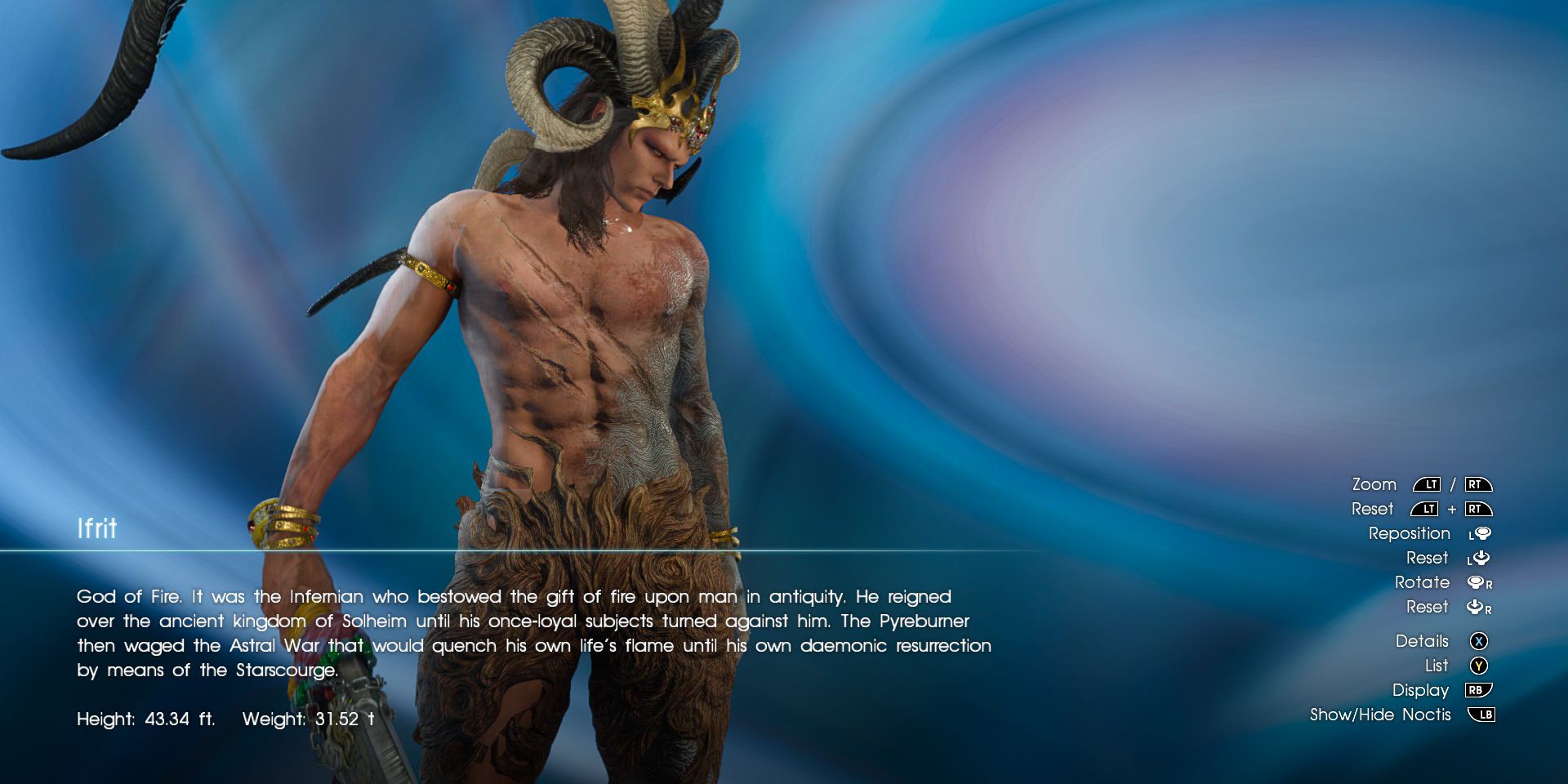 Entrada de arquivo Ifrit em Final Fantasy XV que mostra seu modelo de personagem