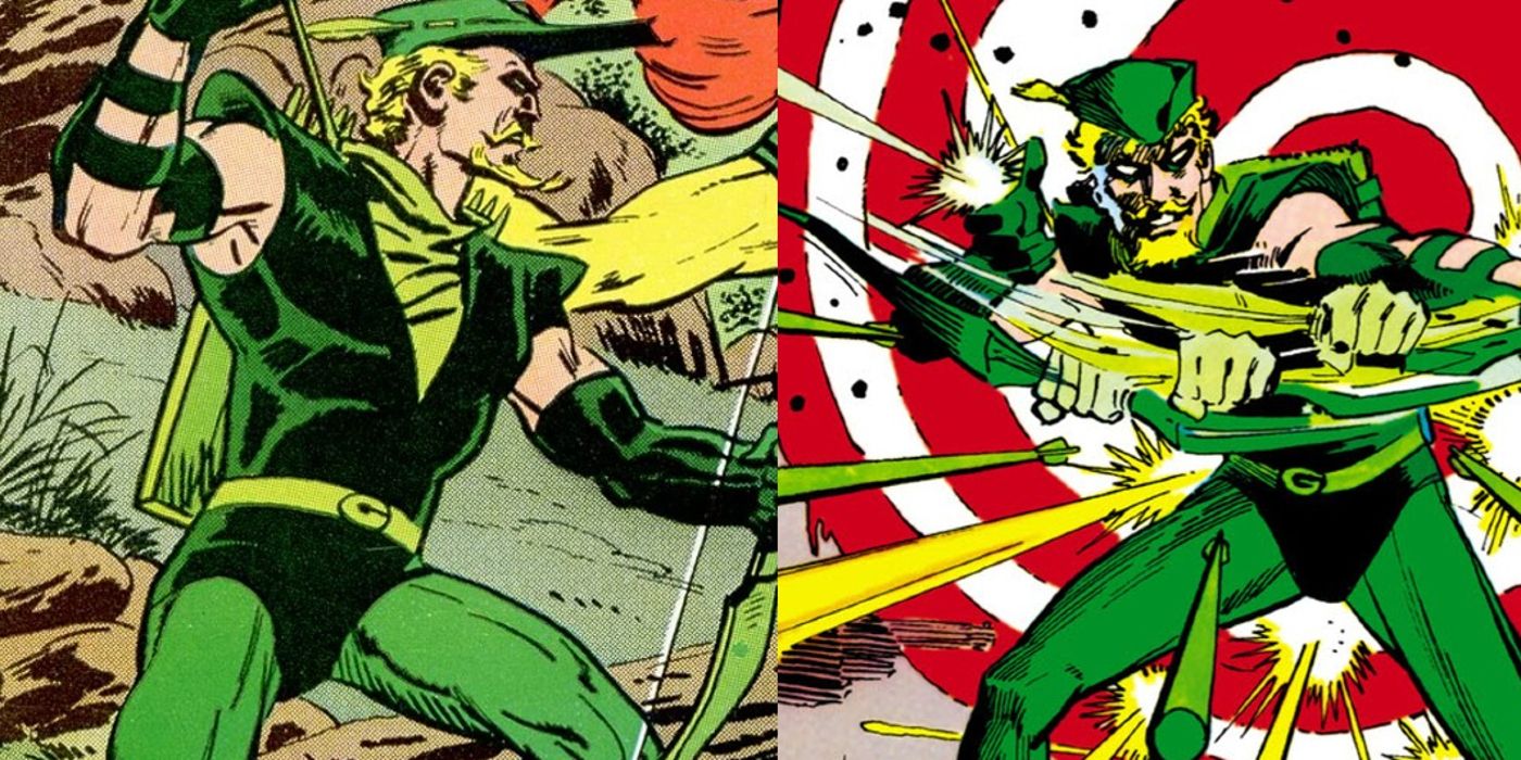 Green arrow stands in profile and stands by a target in DC Comics