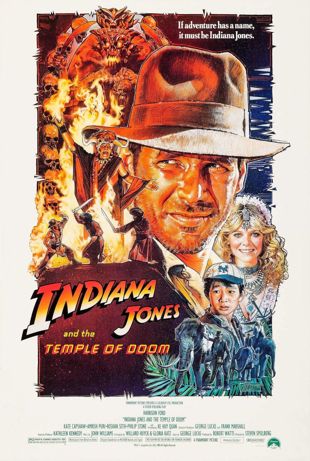 Harrison Ford, Kate Capshaw and Ke Huy Quan in Indiana Jones and the Temple of Doom 1984 Film Poster