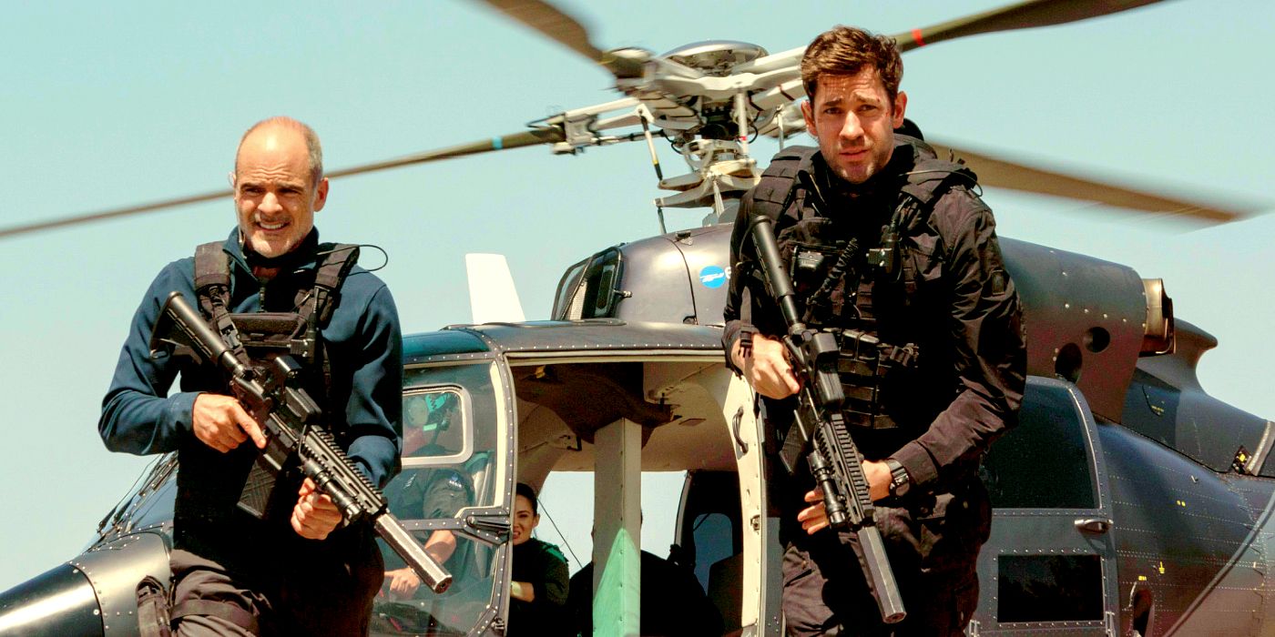 John Krasinski as Jack Ryan in tactical gear holding a gun