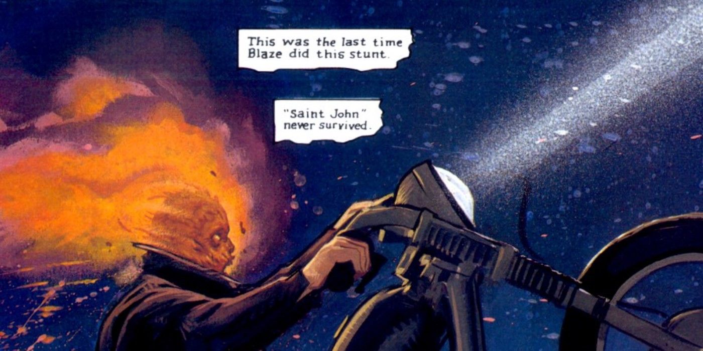 Johnny Blaze com a cabeça em chamas em Marvel Ruins