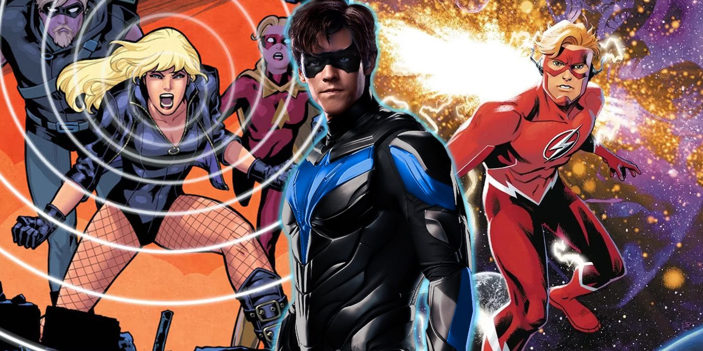 split image of Black Canary and Wally West Flash in DC Comics and Nightwing in Titans
