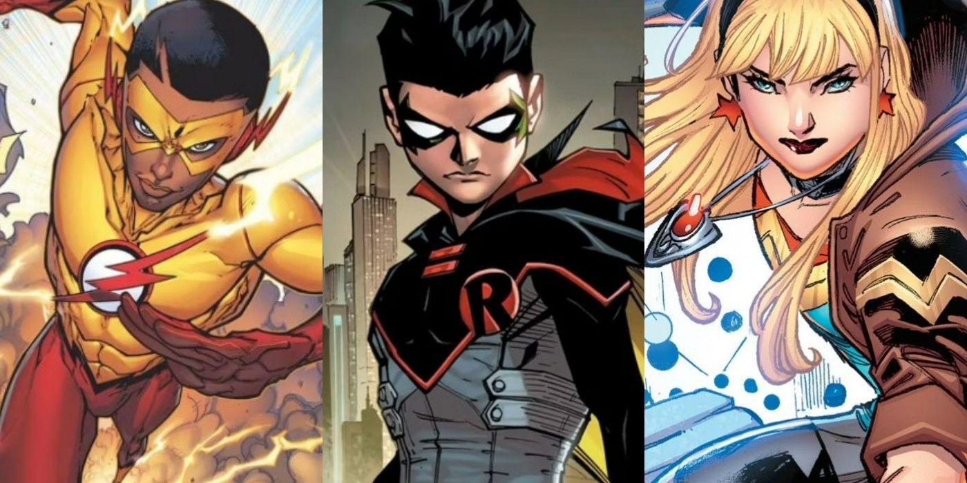 A split image of Kid Flash, Damian Wayne, and Cassie Sandsmark (Wonder Girl) from DC Comics