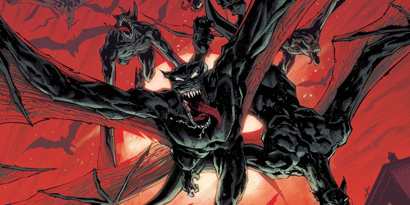 Knull's symbiote dragons flying through a red-tinged sky from Marvel Comics