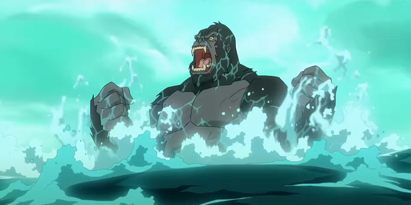 Kong emerges from the water in Skull Island.