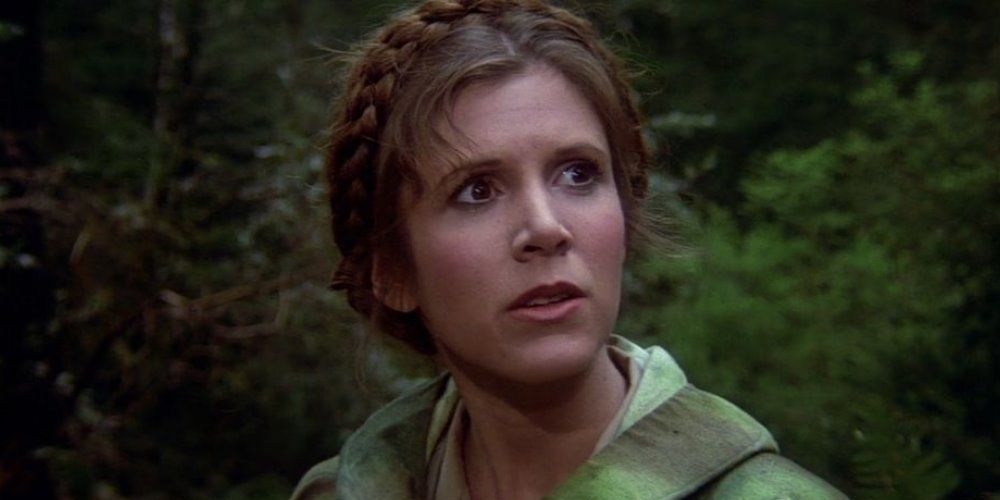 Princess Leia on Endor in episode VI return of the jedi