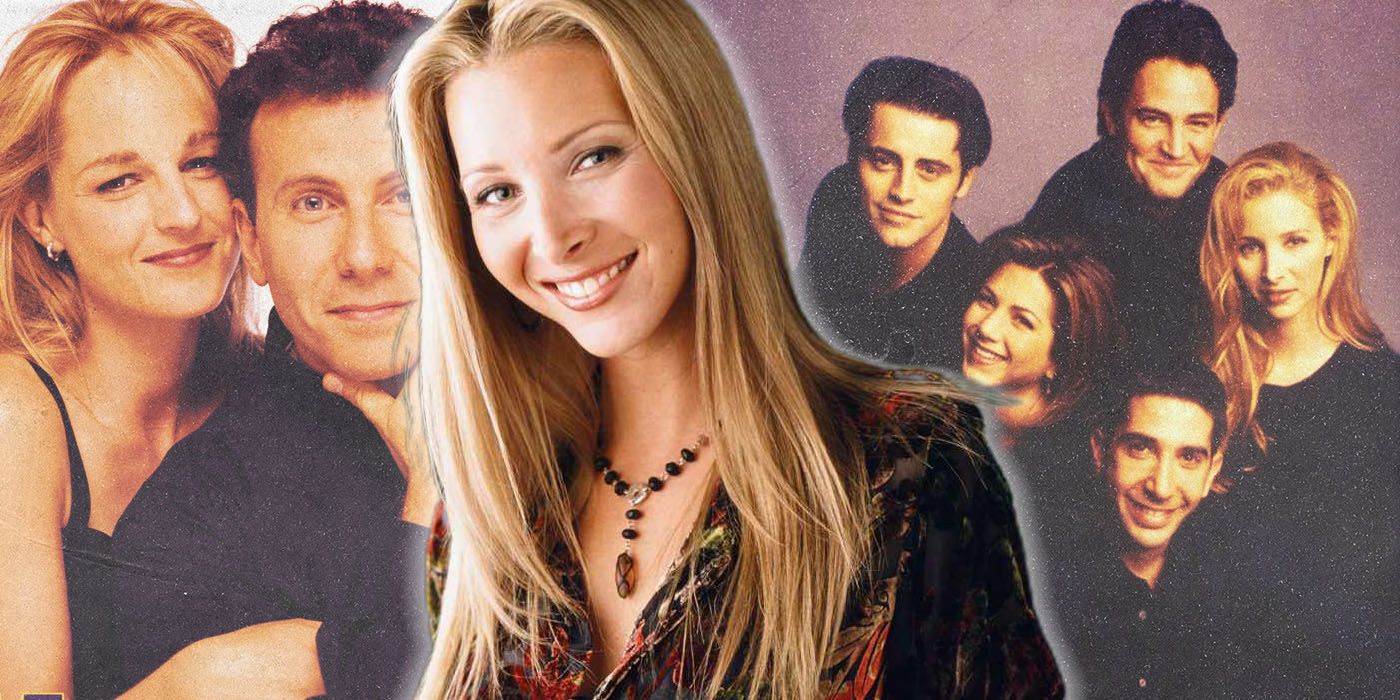 Lisa Kudrow centered in a graphic merging the Friends cast and Mad About You's.