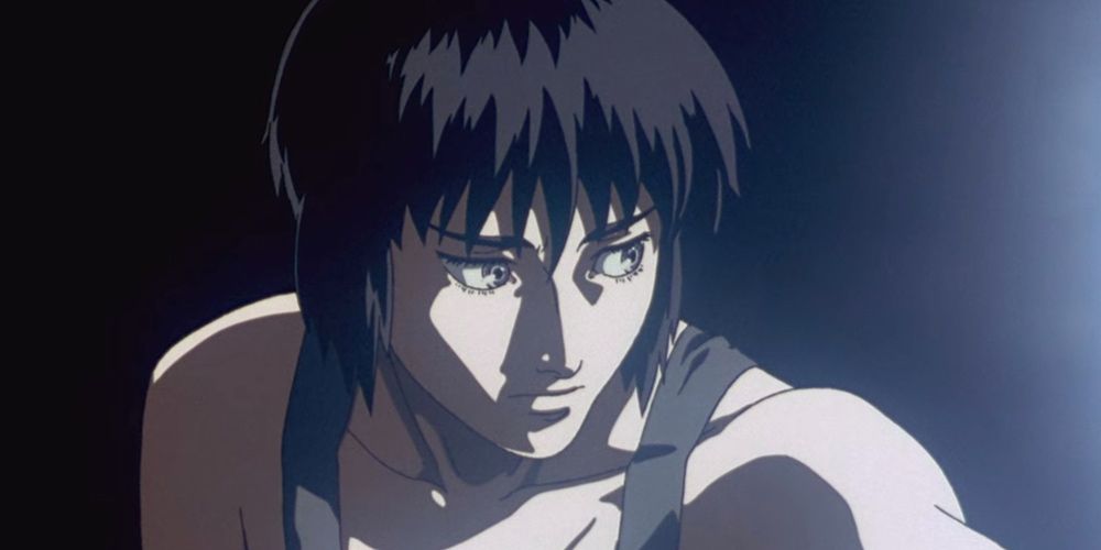 Major Motoko Kusanagi looks out the window in Ghost in the Shell