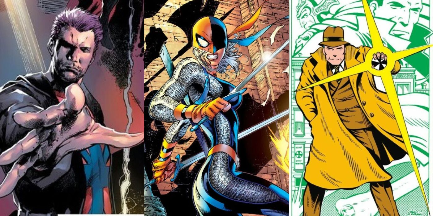 A split image of Manchester Black, Ravager, and Phantom Stranger from DC Comics