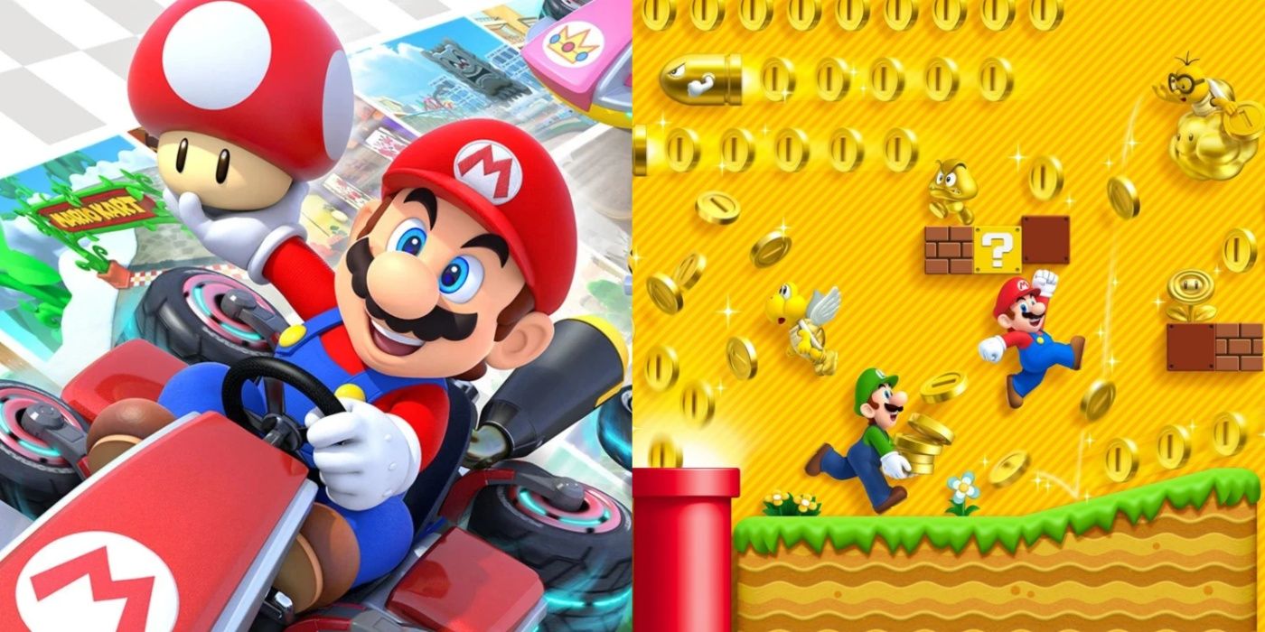 Split image of Mario Kart 8 Booster Course key art and New Super Mario Bros. 2.