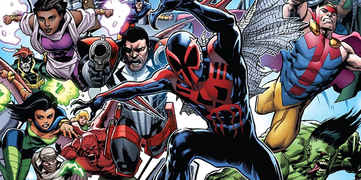 various characters such as hulk and spider-man from the current marvel 2099 timeline