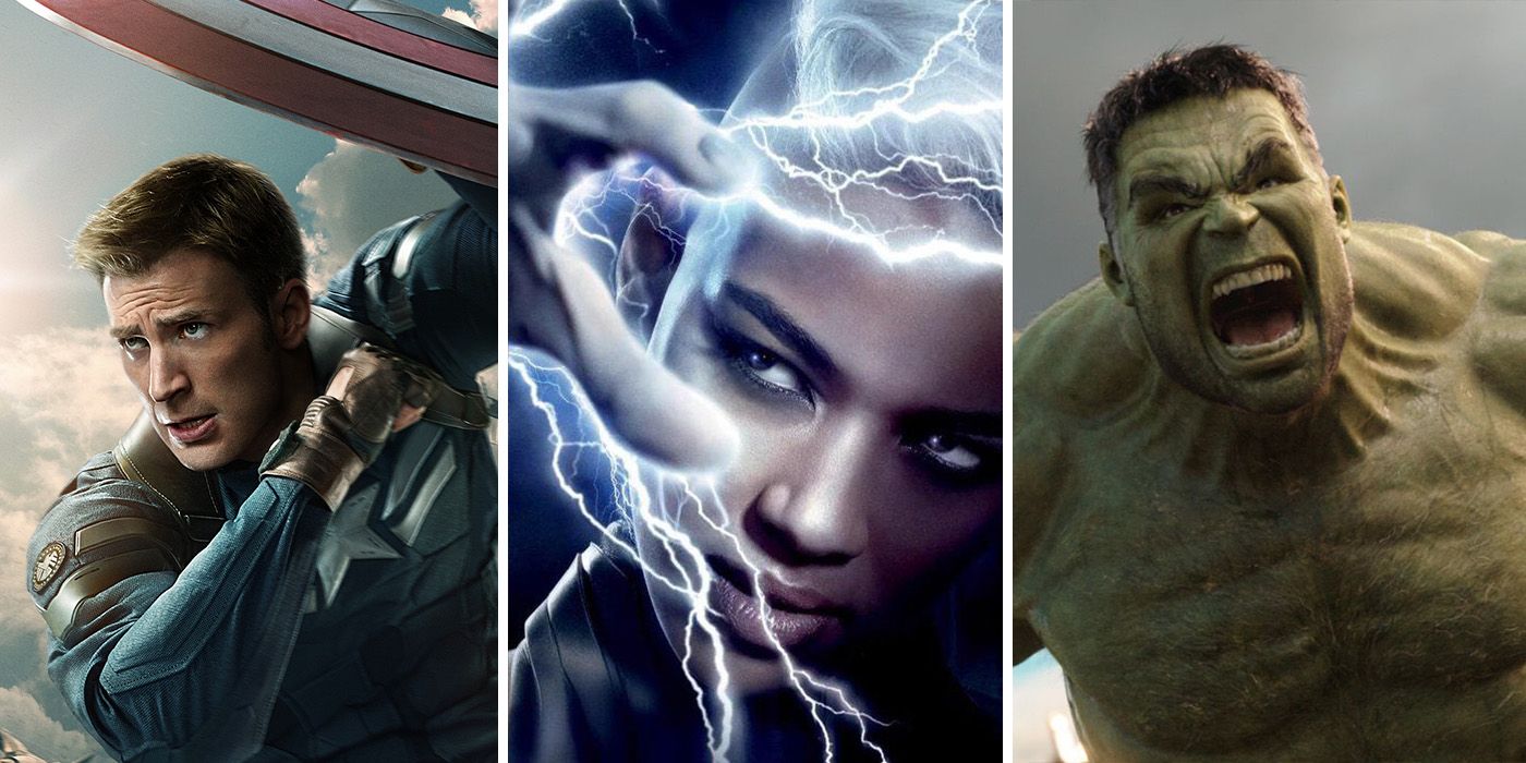 split image: Captain America and Hulk in MCU and Storm in X-Men Dark Phoenix