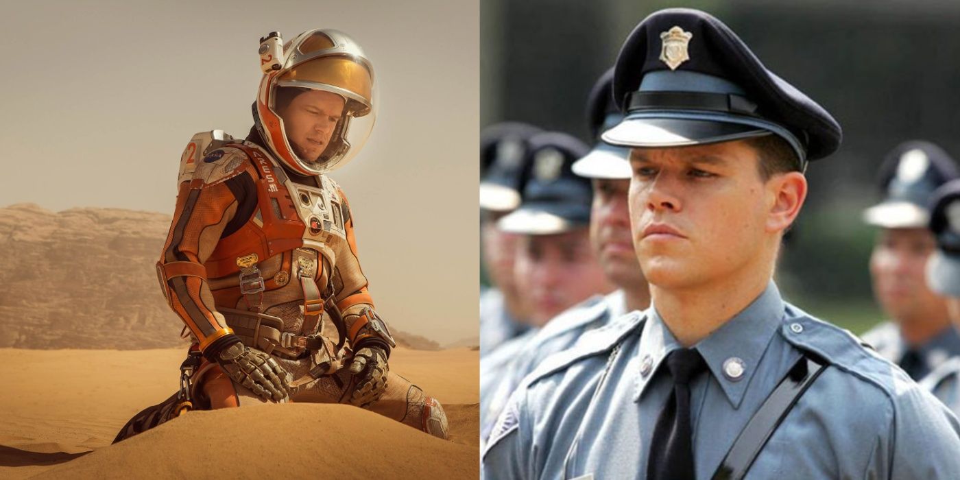 Split image showing Matt Damon in The Martian and The Departed
