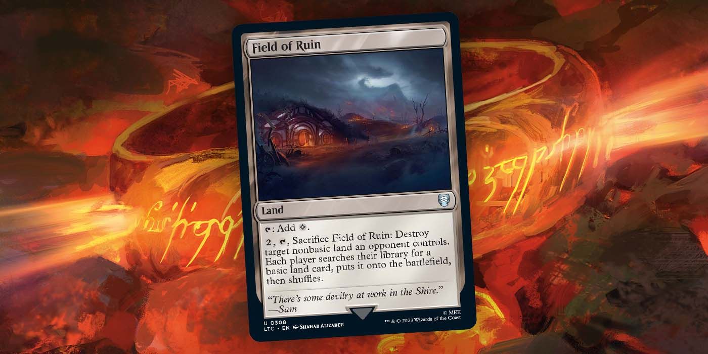 MTG Tales of Middle-earth Field of Ruin card and One Ring official artwork