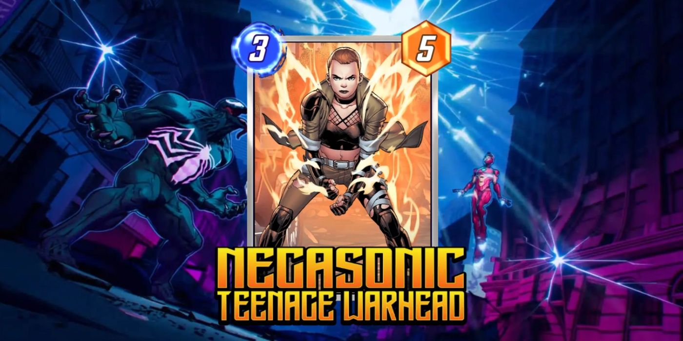 Cartão Marvel Snap de Negasonic Teenage Warhead contra fundo de arte promocional