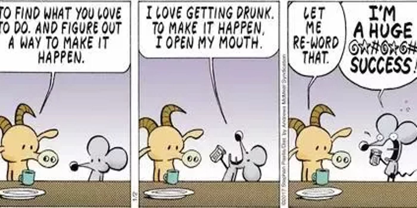Rat chugs beer in front of Goat in Pearls Before Swine