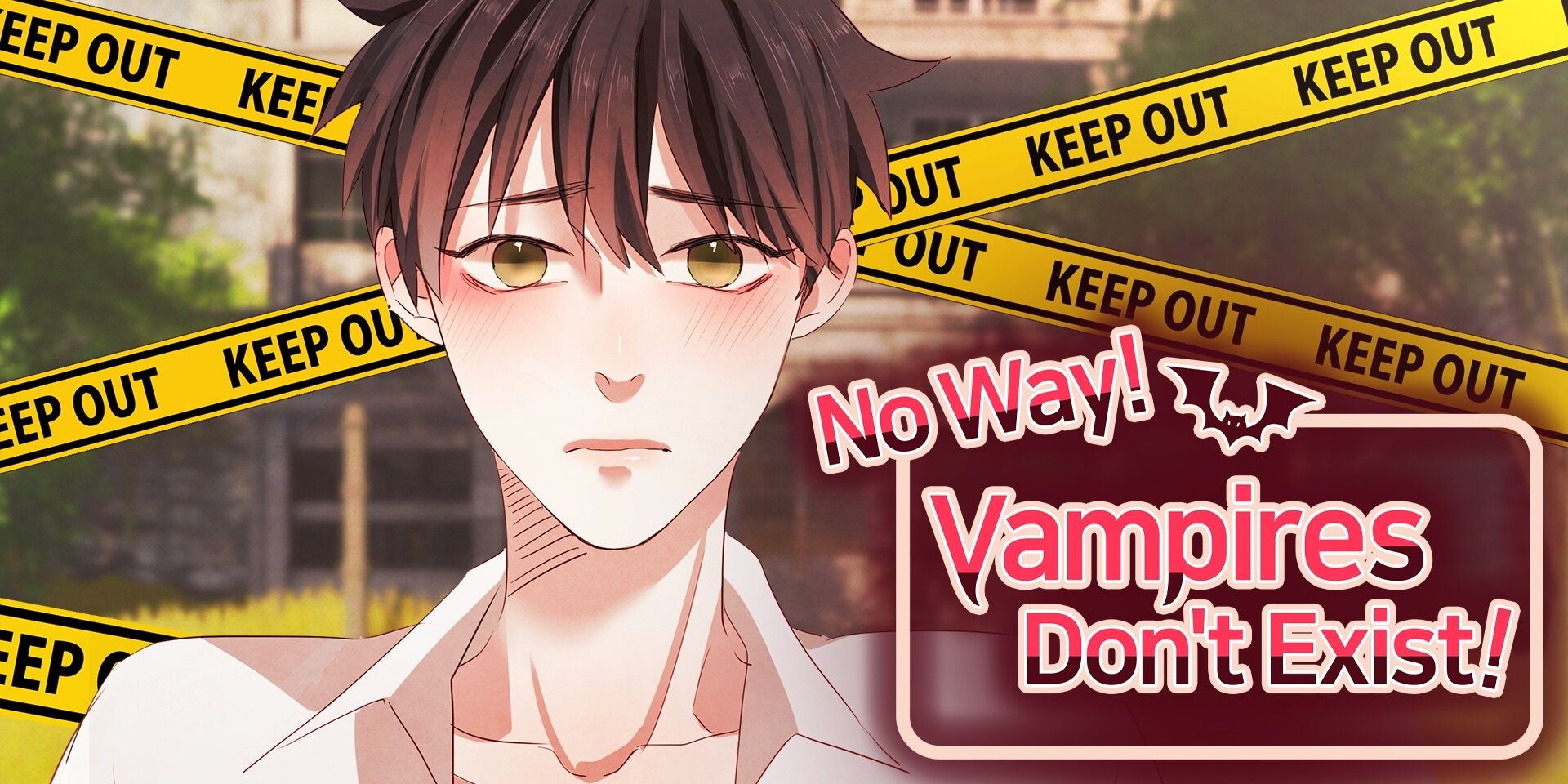 Donha from No Way Vampires Don't Exist looking concerned with a building and keep out tape in the background