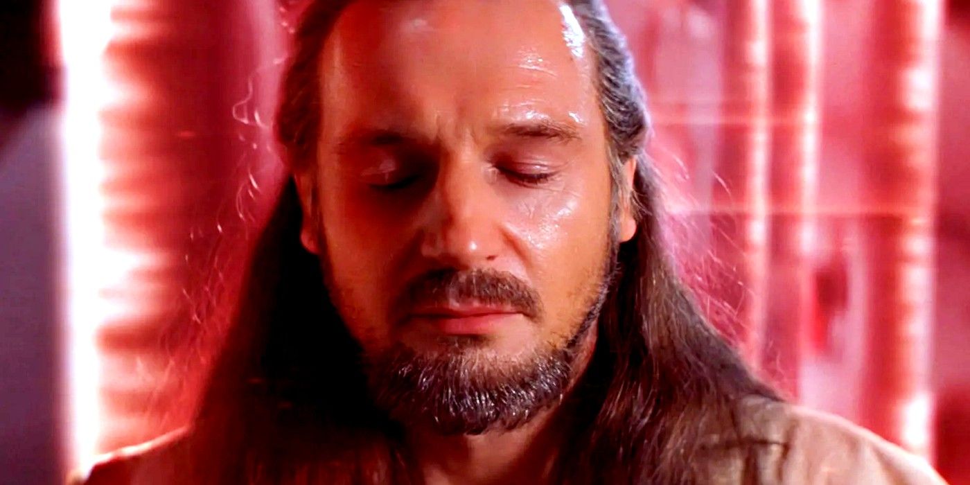 Qui-Gon Jinn meditating before his death in Star Wars: The Phantom Menace