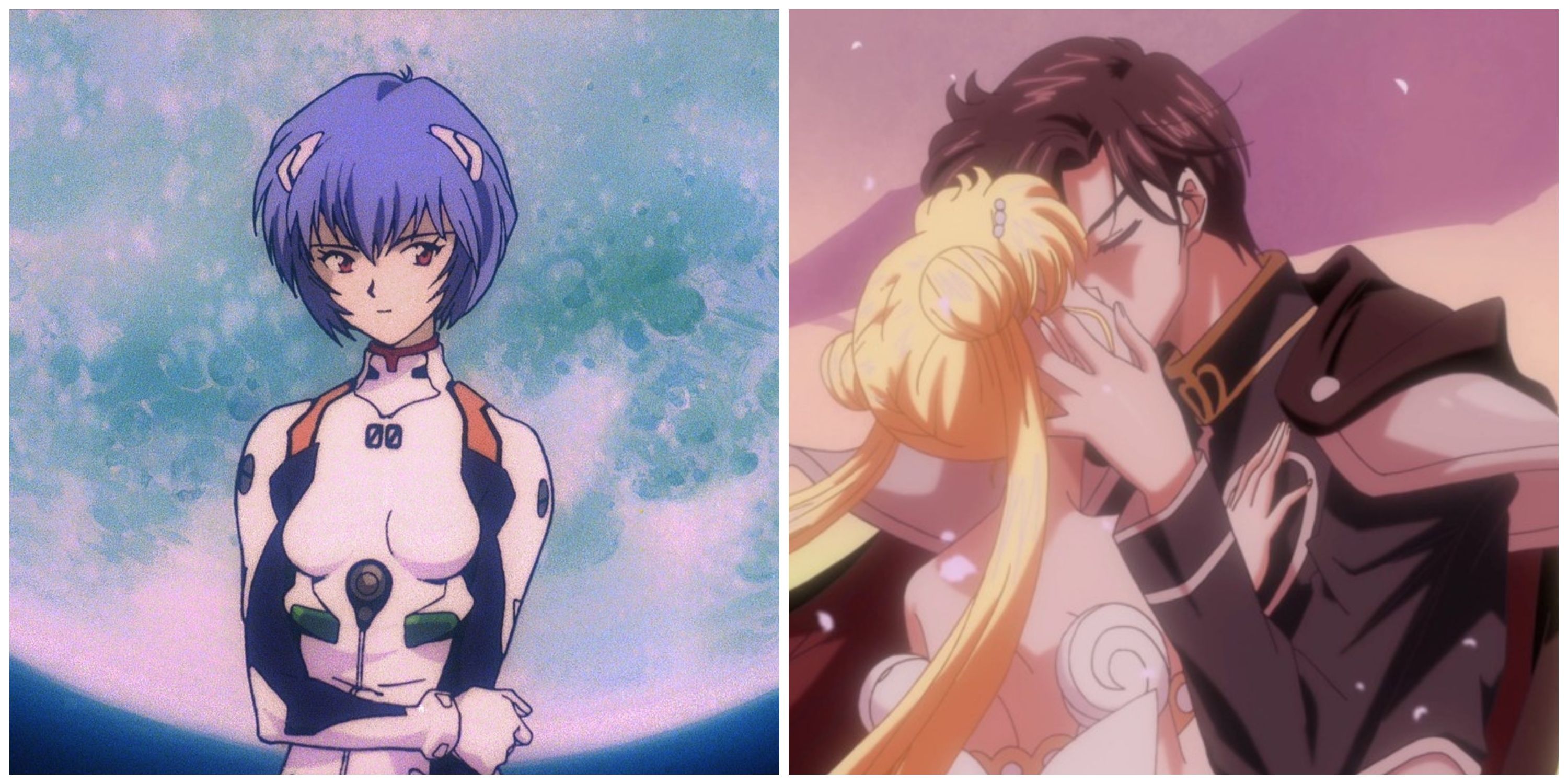Rei with her arms crossed - Neon Genesis Evangelion, Serenity and Endymion hug in Sailor Moon.