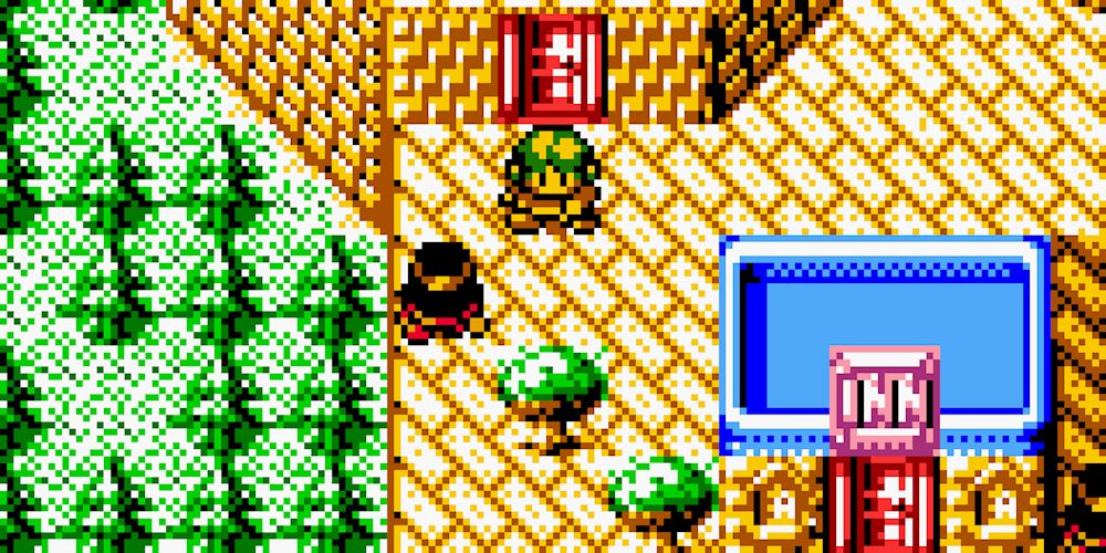 Exploração de uma vila em Revelations: The Demon Slayer para Game Boy Color