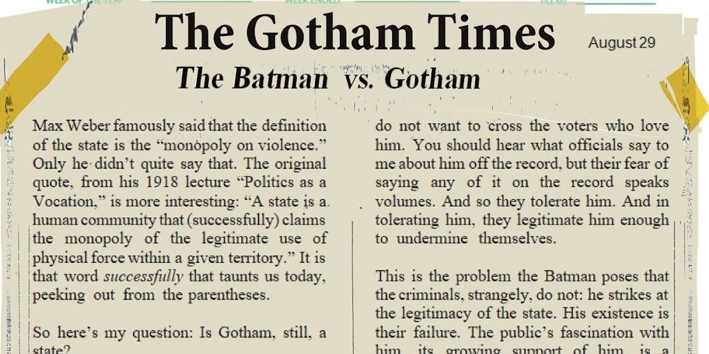 Um recorte de jornal do The Gotham Times, do DC's Riddler Year One