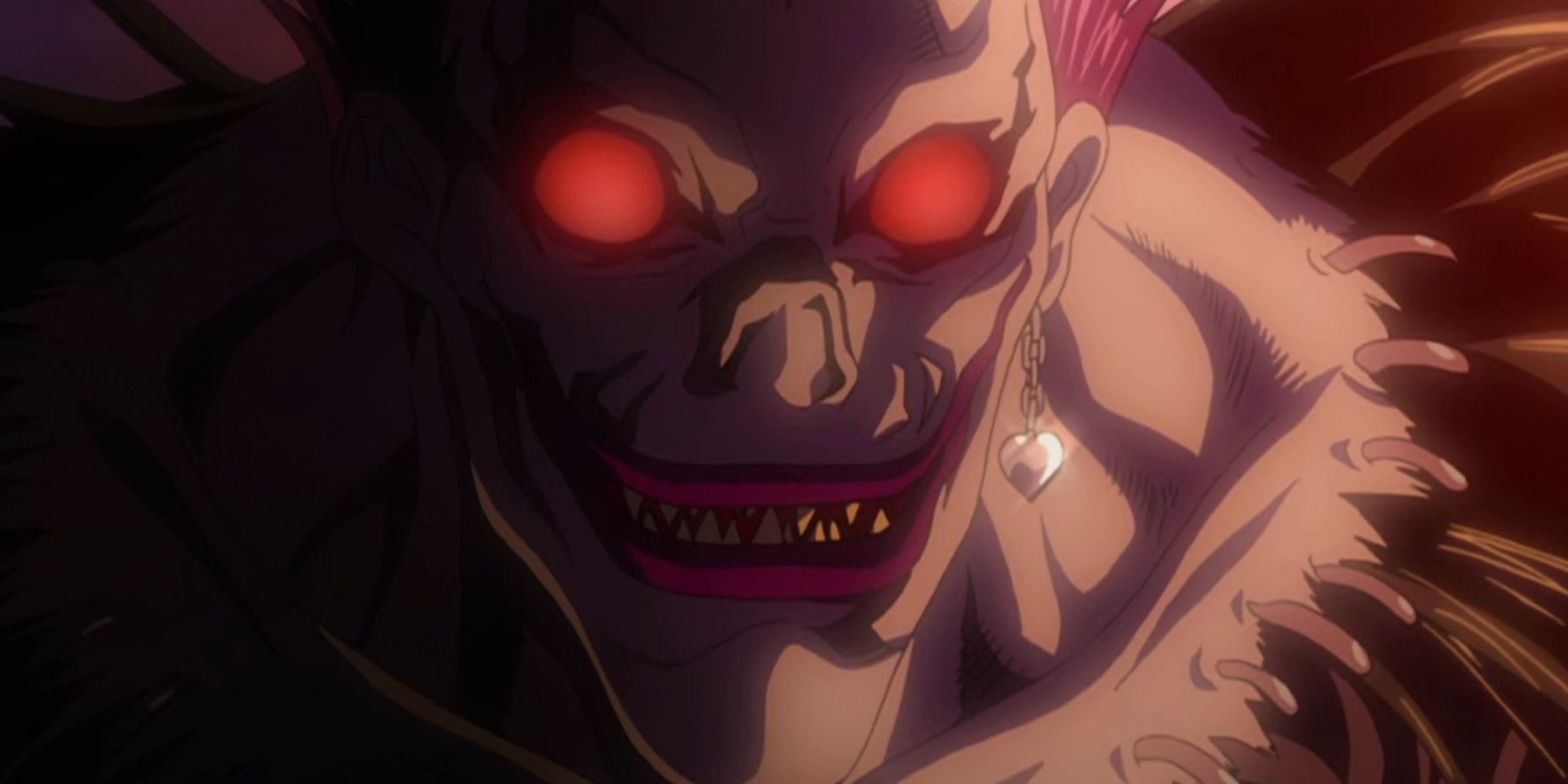 ryuk with glowing red eyes in death note