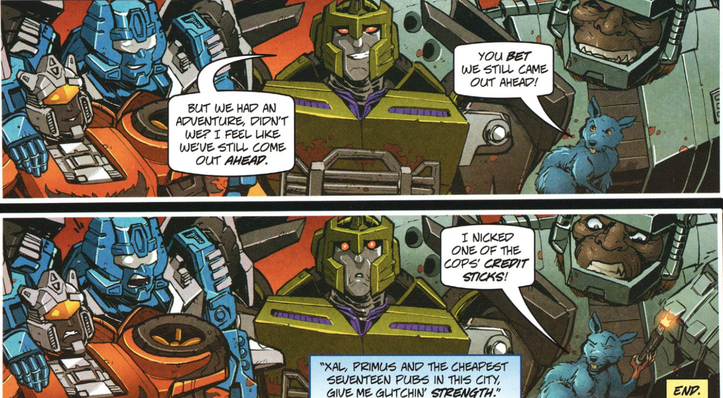 Bayverse Megatron com Ricochet, Packrat e Battletrap nos quadrinhos Transformers