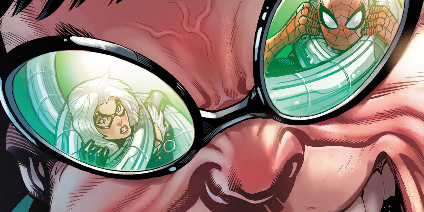 Doc Ock uses his new upgraded arms to try to kill Spider-Man and Black Cat.