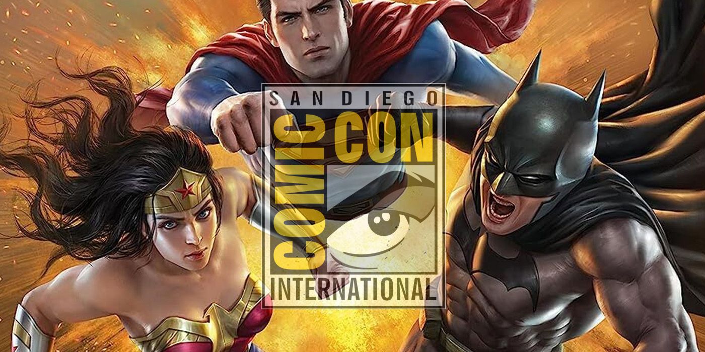 The DC Trinity (Superman, Wonder Woman and Batman)  with the San Diego Comic-Con logo.