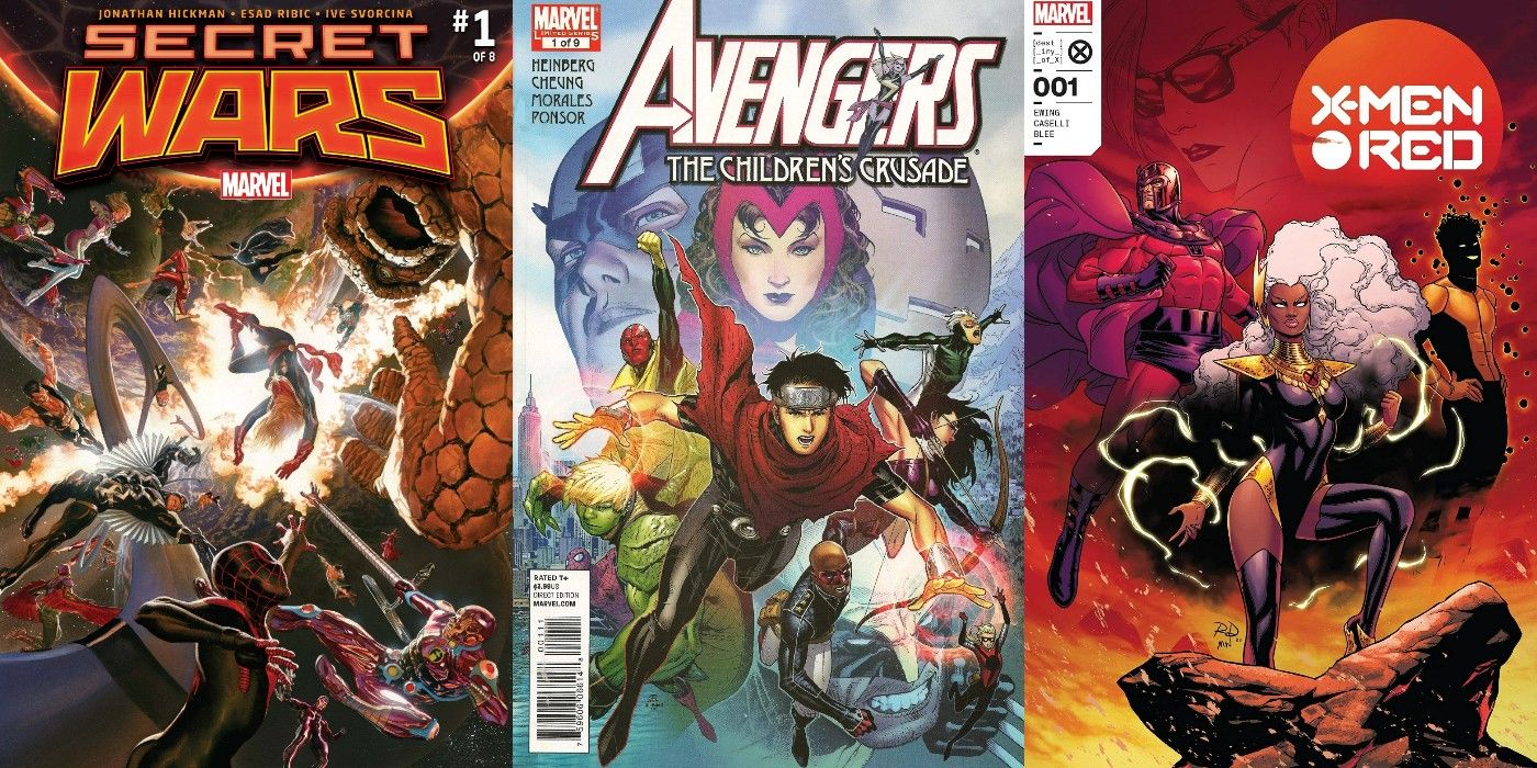 Split image of Marvel covers for Secret Wars (2015), Children's Crusade, and X-Men Red (Vol. 2)