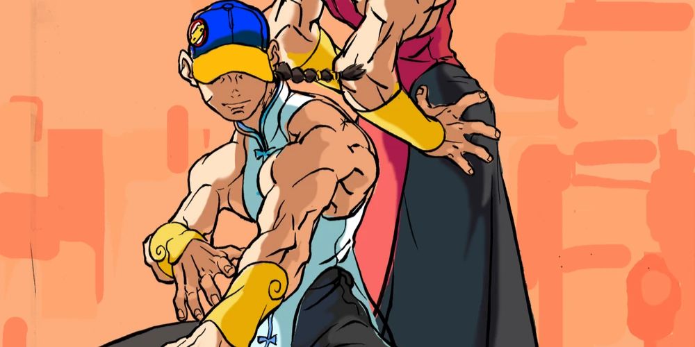 Yun de costas com seu irmão Yang na arte de Street Fighter 3