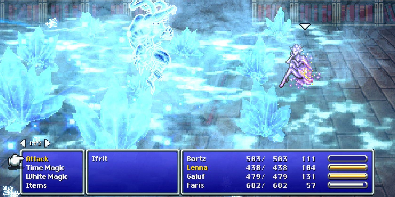 Shiva usa Diamond Dust en Ifrit en Final Fantasy V Pixel Remaster