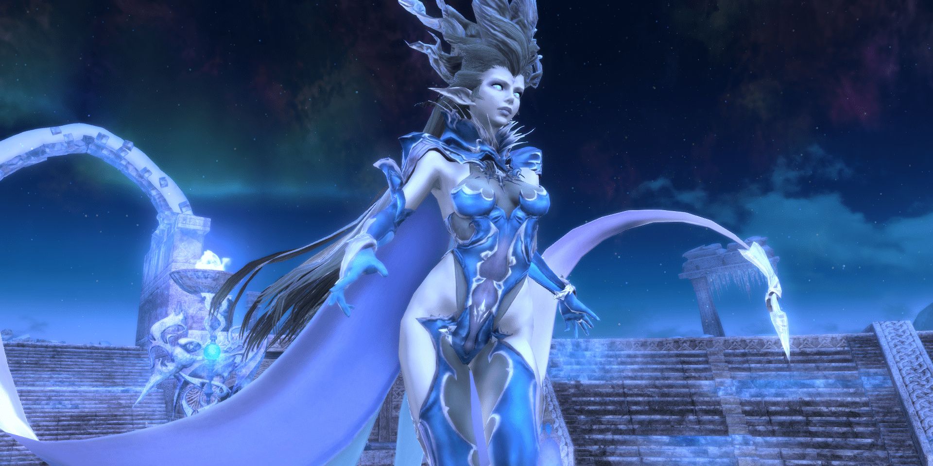 Shiva después de ser convocado por Ysayle en Final Fantasy XIV