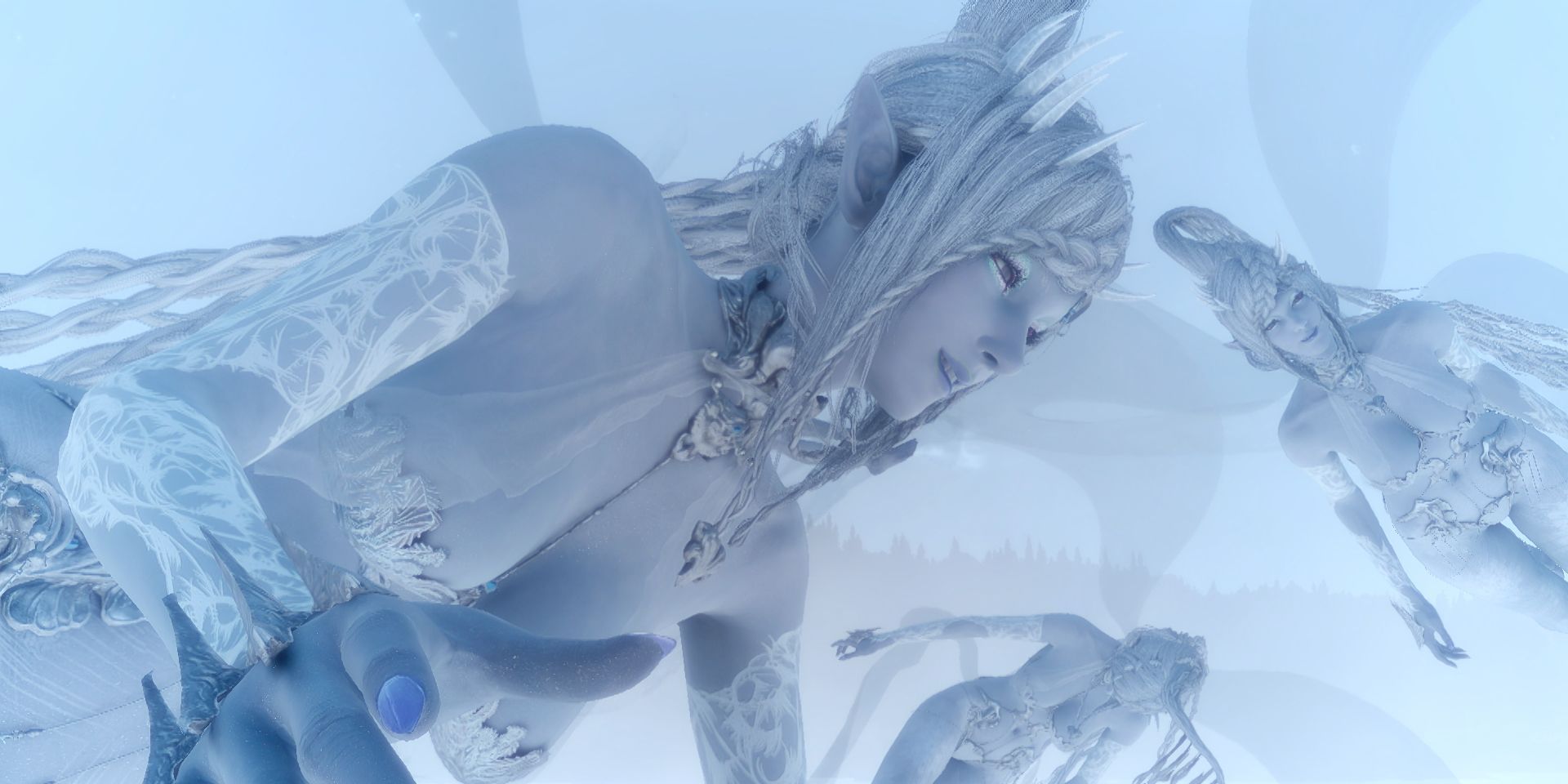 Shiva y múltiples copias de sí misma vuelan por los aires en Final Fantasy XV