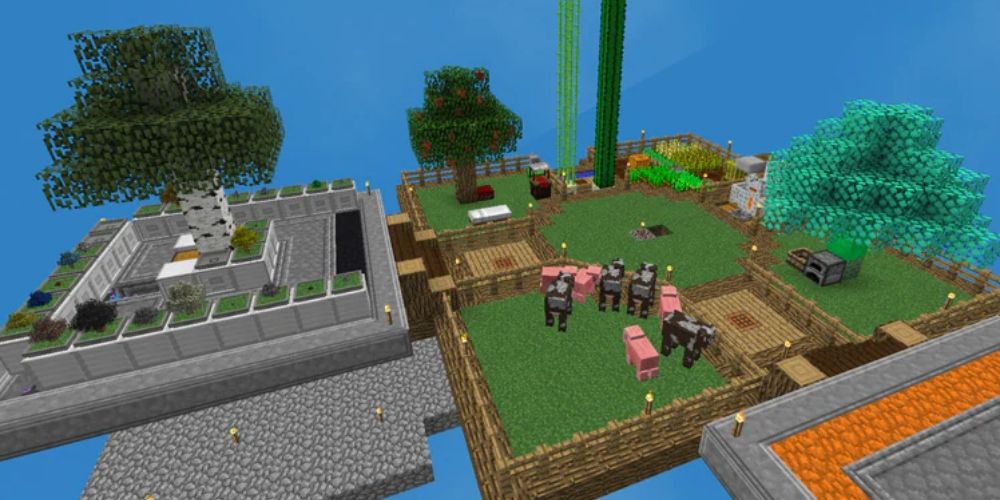 A fazenda de um jogador no mod pack Sky Factory 4 Minecraft