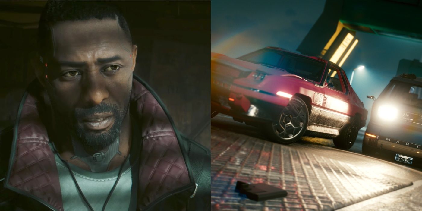 Split image of Solomon Reed in Phantom Liberty and vehicle combat in Cyberpunk's base game.
