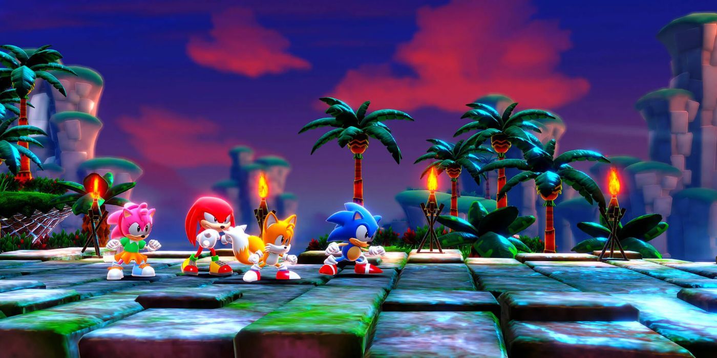 Tails, Sonic, Knuckles e Amy Rose em Sonic Superstars.