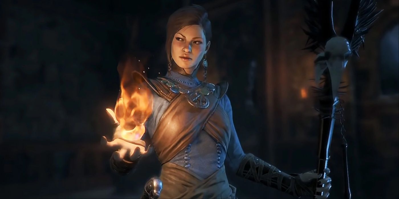 Sorceress playing with fire in Diablo IV