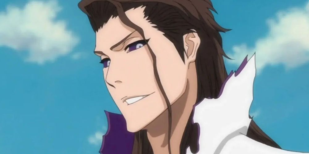 Sosuke Aizen looks smug and triumphant in Bleach anime