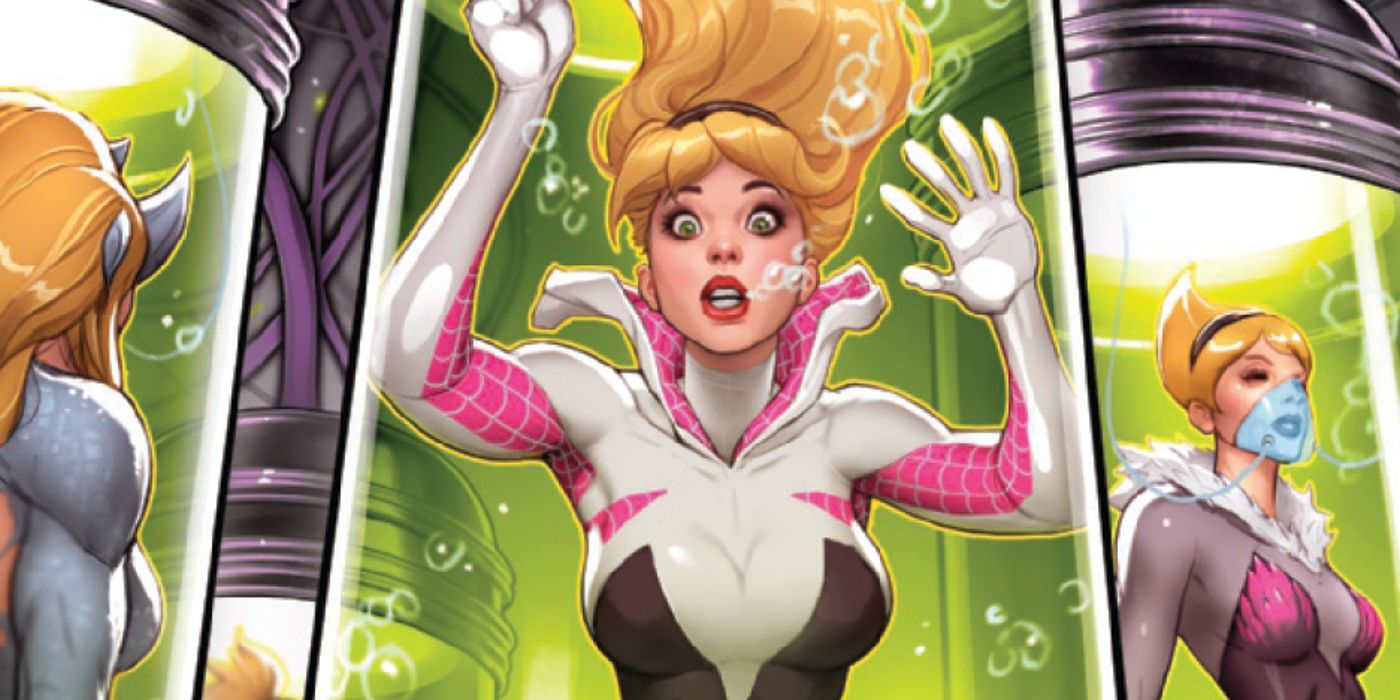 Spider-Gwen is trapped in a giant tube alongside her clones.