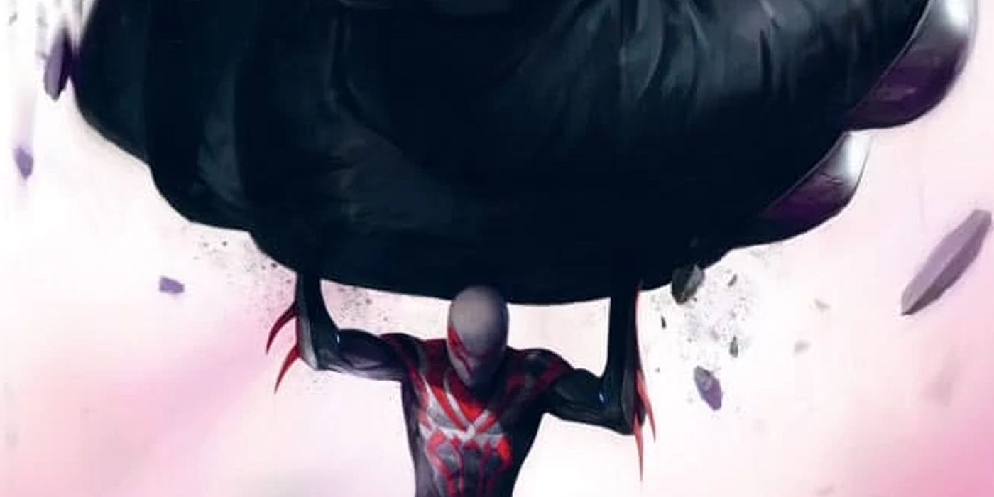 Spider-Man 2099 catching a giant fist from Marvel Comics