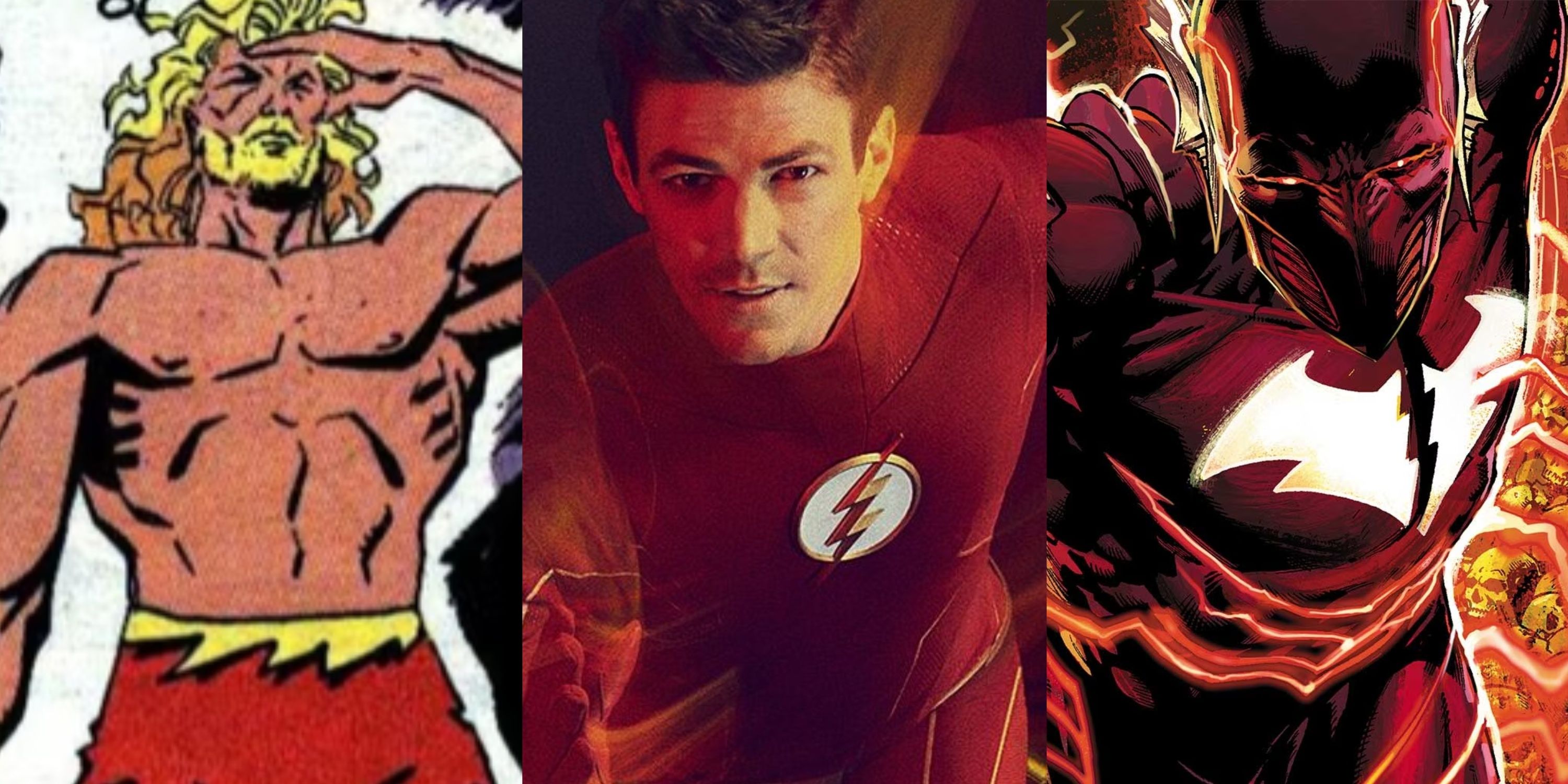 Split image of Buried Alien and Red Death DC Comics, and Grant Gustin Flash
