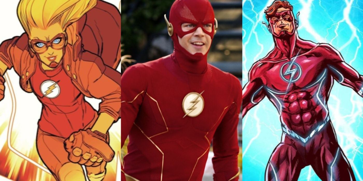Split image of Jesse Quick and Wally West in DC Comics and Grant Gustin Flash